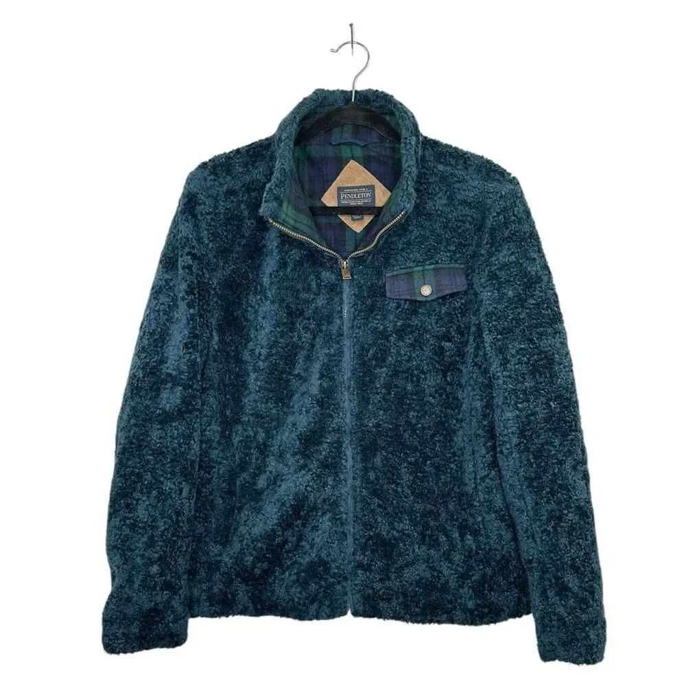 Pendleton Women’s Full Zip Up Navy Blue Sherpa Fleece Jacket Size Large